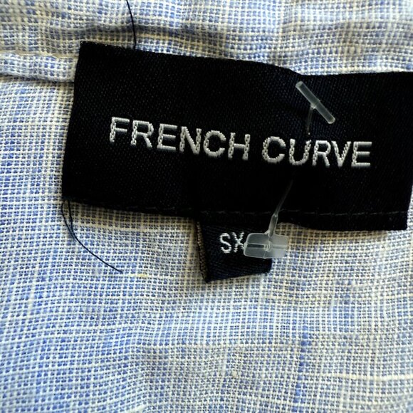 French Curve Linen Tunic Shirt Blue Lightweight Blouse Top - Picture 4 of 13